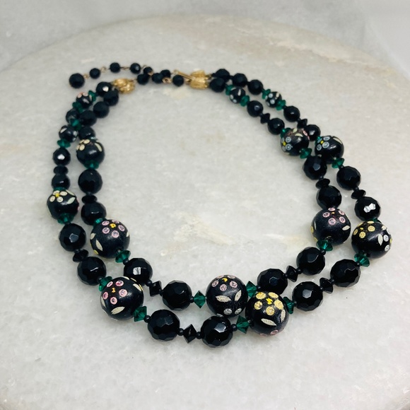 Black - Miniature Handpainted Wooden Necklace With Beads main image 1